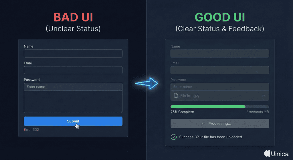 Comparison of Good vs Bad System Status UI